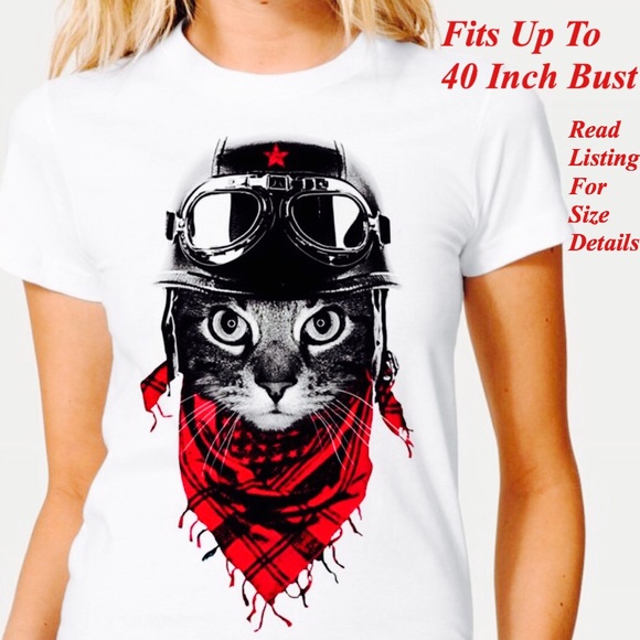 AVIATOR/ BIKER CAT SOFT GRAPHIC TEE WITH APPLIQUÉ - Picture 2 of 8